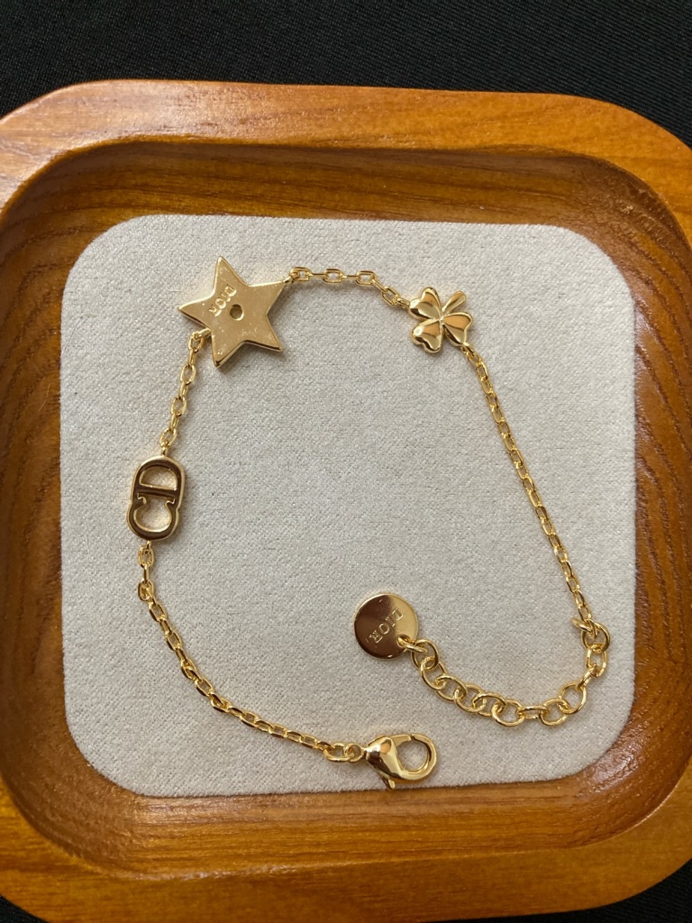 Dior Gold Tone Bracelet with Crystal Star & Clover Charms - Picture 4 of 4